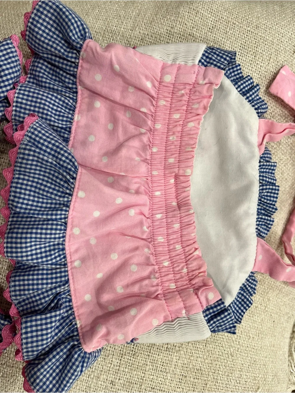 Girls Pink & Navy Ruffle Bib-Style Swim Set with Seahorse Embroidery